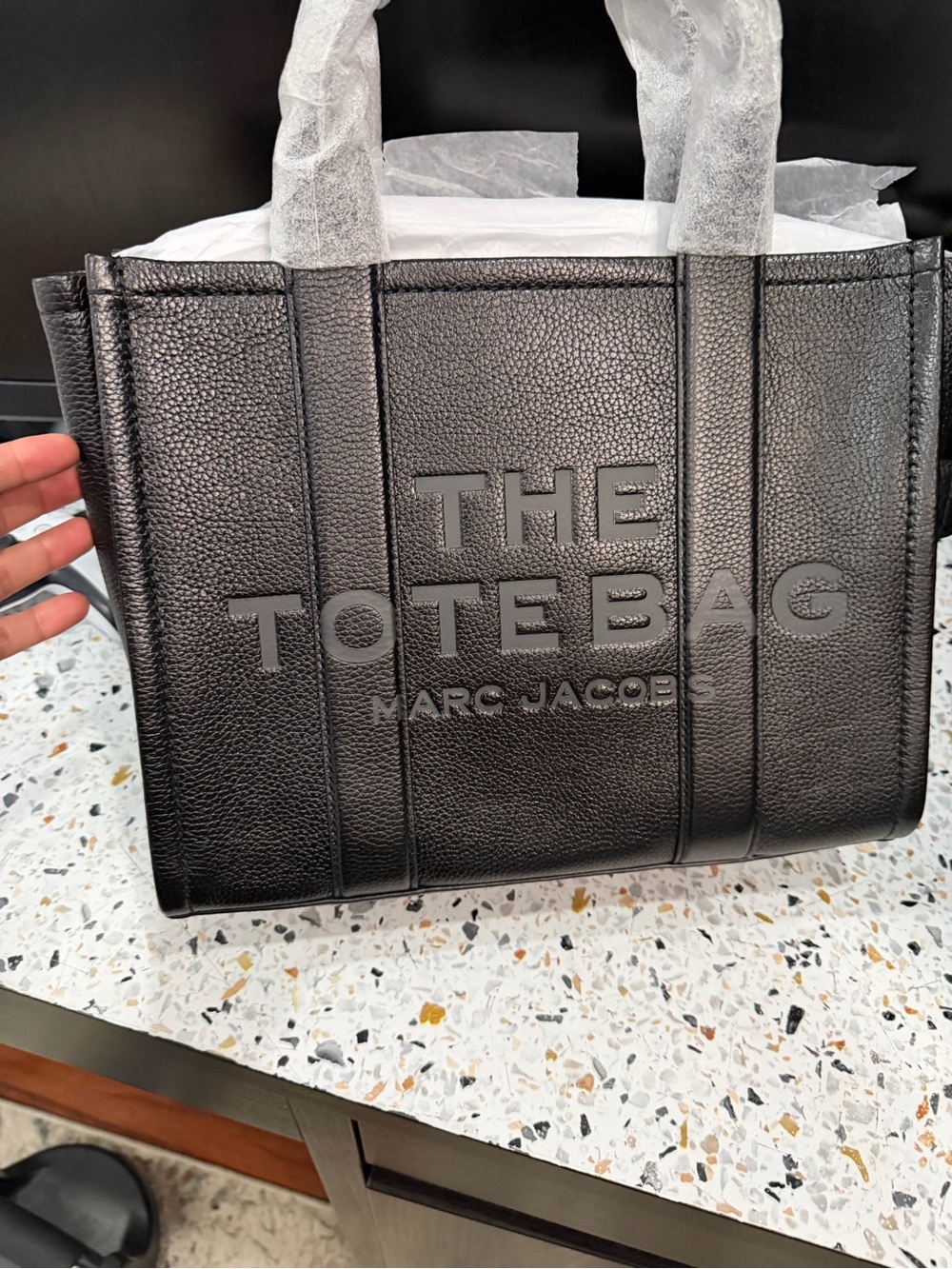 Marc Jacobs Black Embossed 'The Tote Bag' Leather Tote